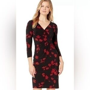 Ralph Lauren Black and Red Floral Midi Dress